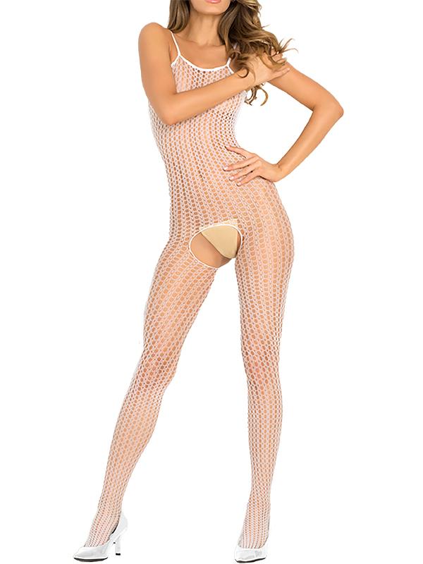 Bodystocking Crochet Nylon Bianco
